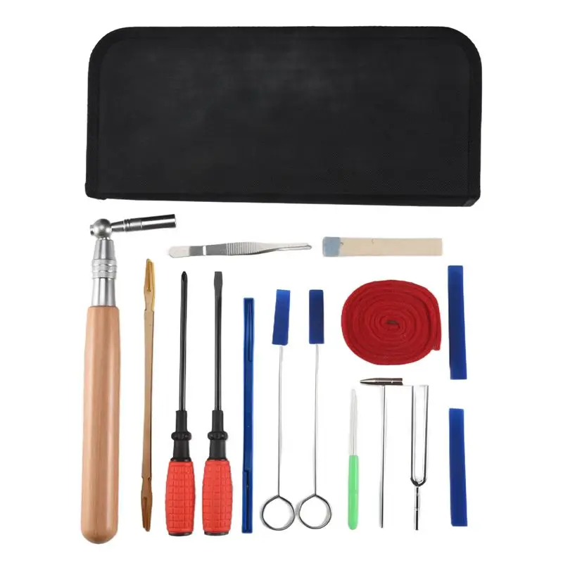 【Supernew】Piano Tuning Kit 16Pcs Professional Piano Tuners Tools Set Wrench Hammer Mute Fork Screwdriver Belt Tweezers Clip