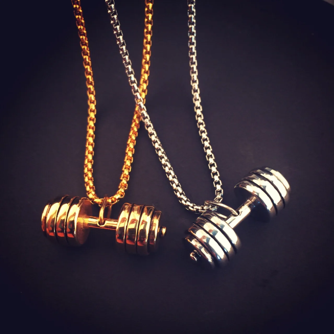 

Handsome Titanium Steel Dumbbell Pendant Necklace Barbell Fitness Pendant Men and Women Leisure Sports Punk Jewelry