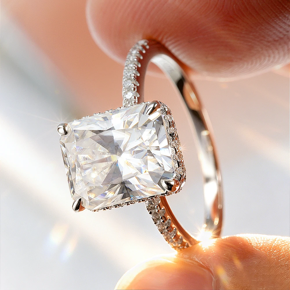 OEVAS 8*10mm 4ct Redion Cut Moissanite Rings S925 Silver For Women Lab Diamond Wedding Party Ring Fine Jewelry Gift