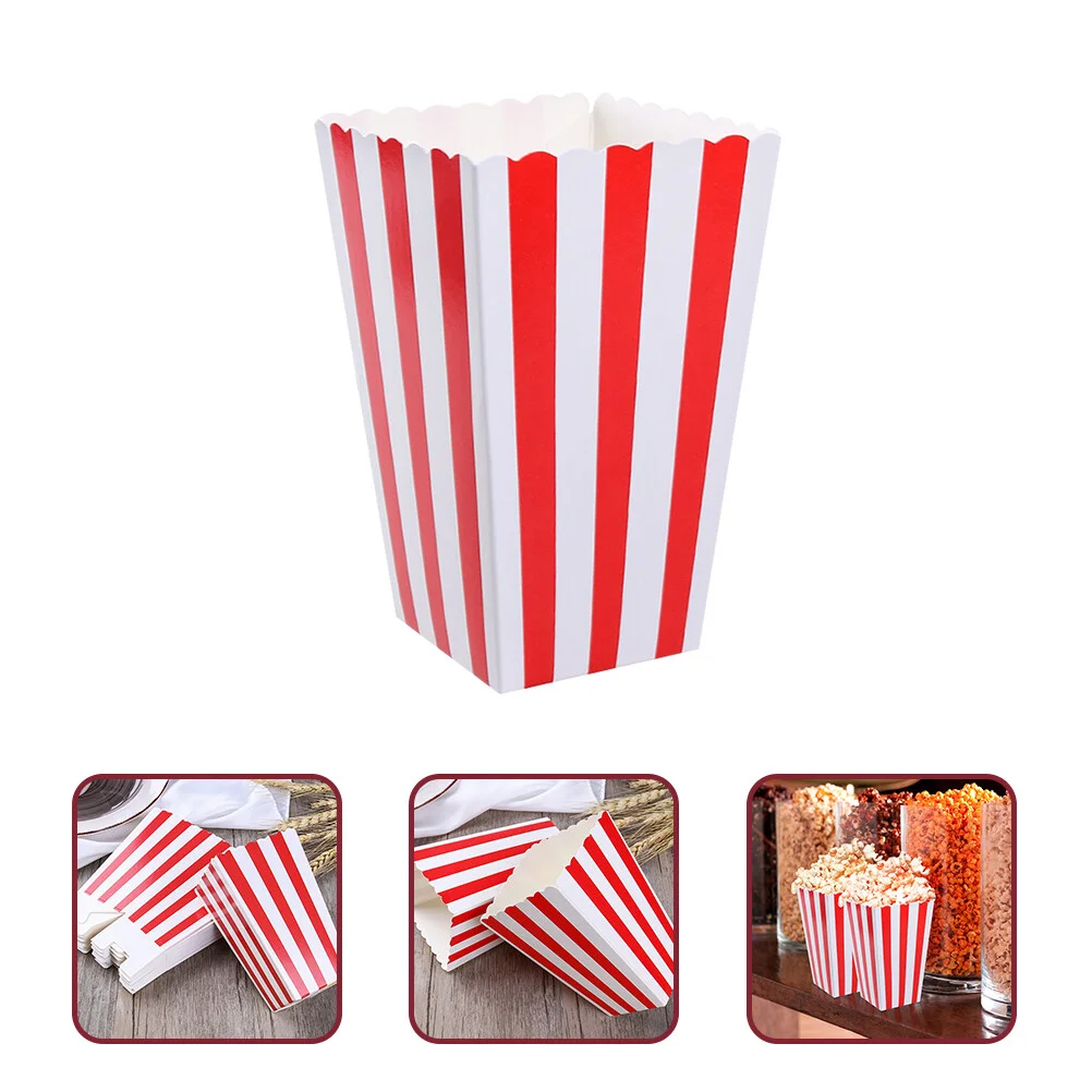 10pcs Fashion Stripes Popcorn Storage Popcorn Paper Box Popcorn Boxes Printed Stripe Pattern Container Popcorn Cups Bags