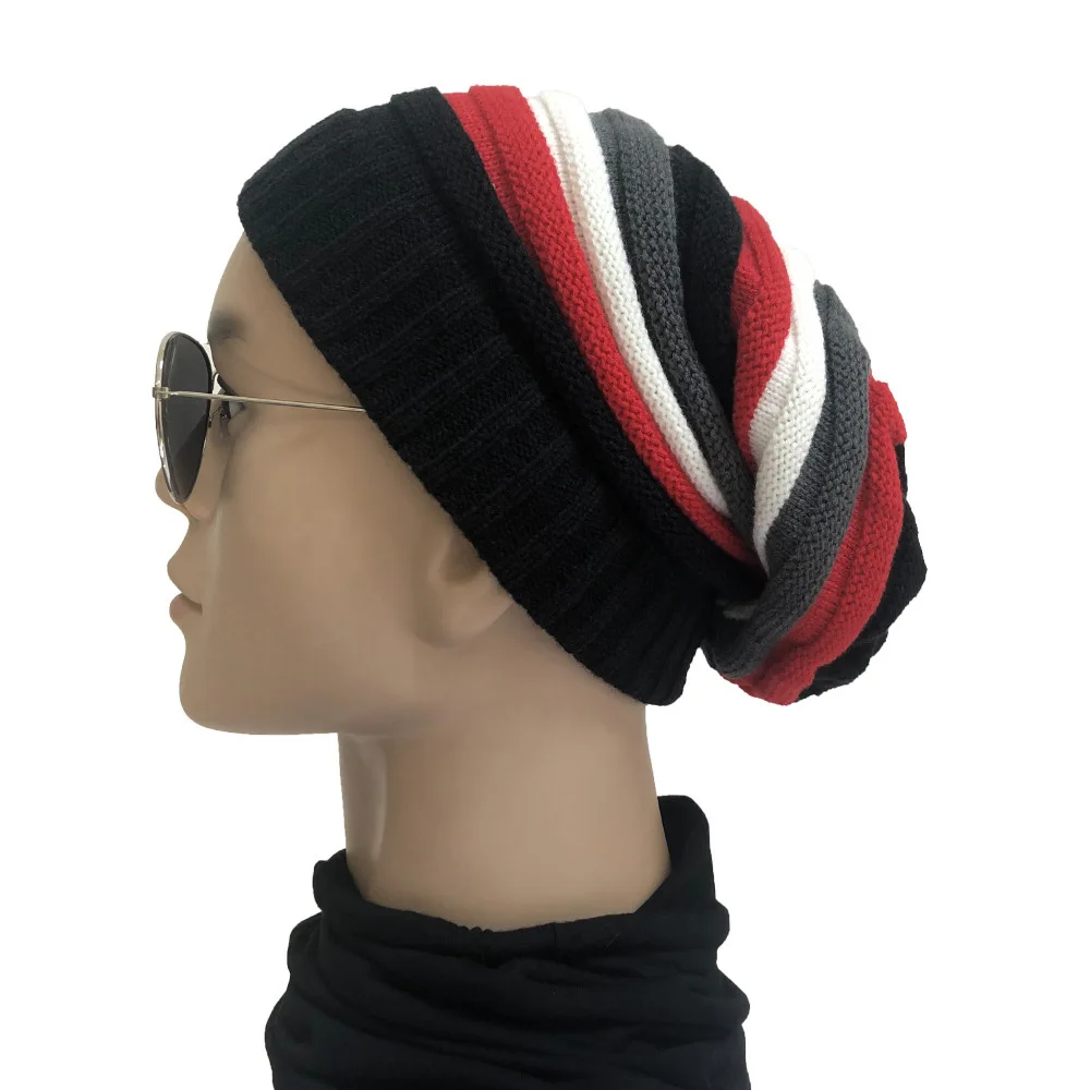 Men Women Winter Hats Rasta Knitted Beanies for Ladies New Hip Hop Cap Patchwork Striped Ski Bonnet Homme Hiver