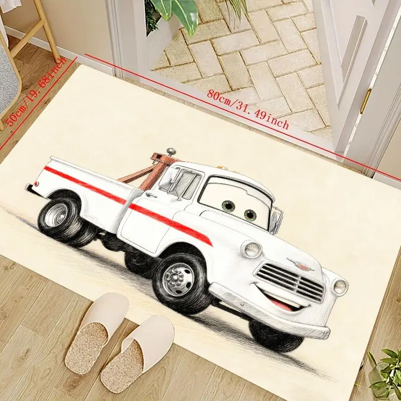 

1PC Cartoon Smiling White Tow Truck Floor Mat, Kids Room Decor Non-slip Soft Area Rug, Vintage Car Design Children's Play Game M