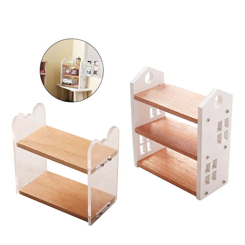 1:12 Dollhouse Miniature Bookshelf Double/Three-tier Storage Rack Display Stand Furniture Model Decor Toy Doll House Accessories