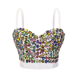 White Multicolored Diamonds Gothic Punk Bras For Women Push Up Bralette Rave Rock Bra Top Sexy Party Club Wear Brassiere Femme