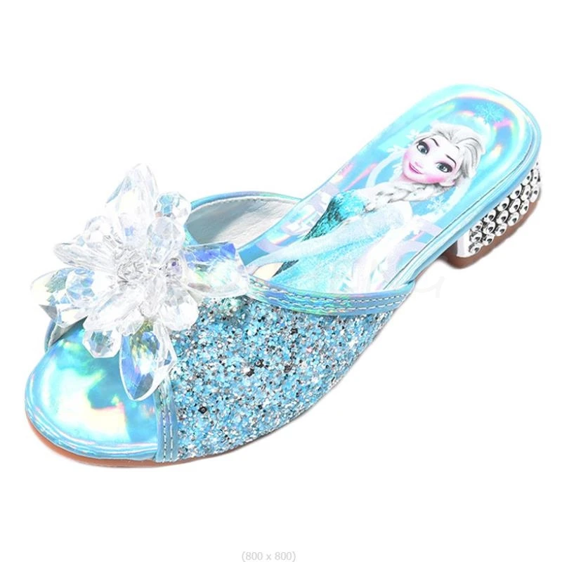 Sequined Princesse Children Girls Summer Sandals Slipper Frozen Elsa High Heel Party Dress Shoes Leather Slipper For Kids Slides