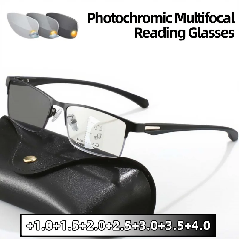 

Personality Half Frame Business Photochromic Multifocal Reading Glasses Both Near and Far Anti-blue Light Far Sight Eyeglasses