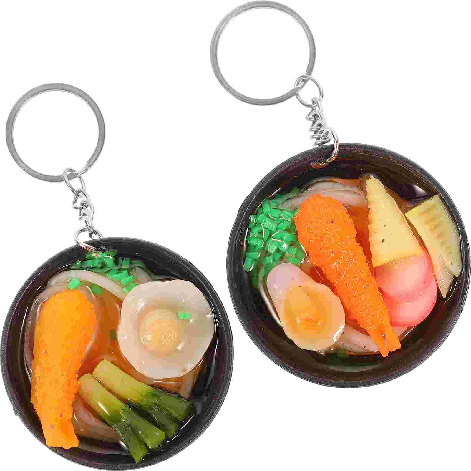 2 Pcs Ramen Key Rings Chain Kids Toys Artificial Food Keychain Pendant Pvc Simulation Delicious