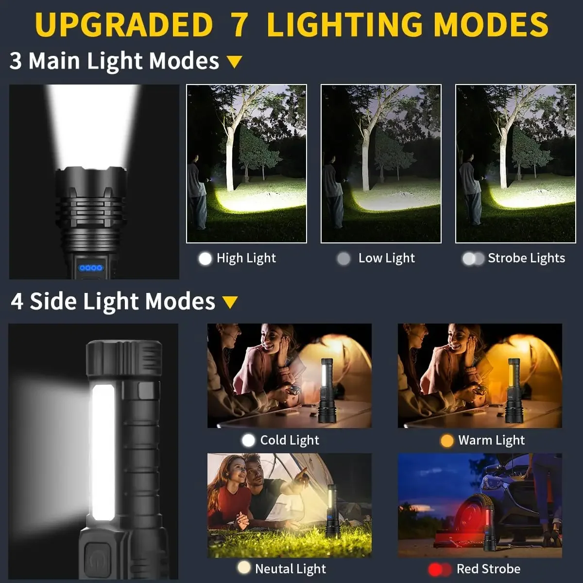 4 Buah Senter Isi Ulang Lumen Tinggi, Senter 7Mode Dapat Diisi Ulang, Super Terang, Lampu Flash Taktis Dapat Disesuaikan