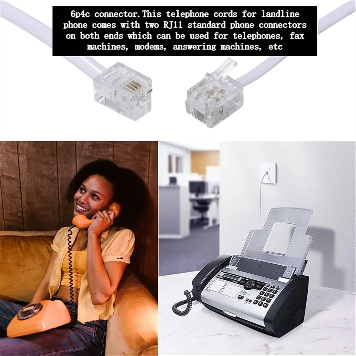 Happy New-  100 Ft Telephone Extension Cord Phone Cable Wire Line with Line Couplers and 35 Cable Clip Holders