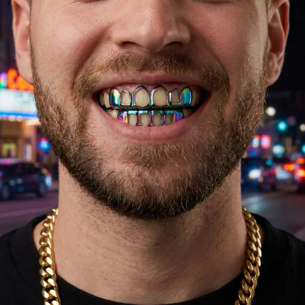 2Pcs/Set Hip Hop Dental Grills Classic Glossy Hollow Teeth Grillz Braces Fashionable Simple Charm Teeth Grillz Tooth Decoration