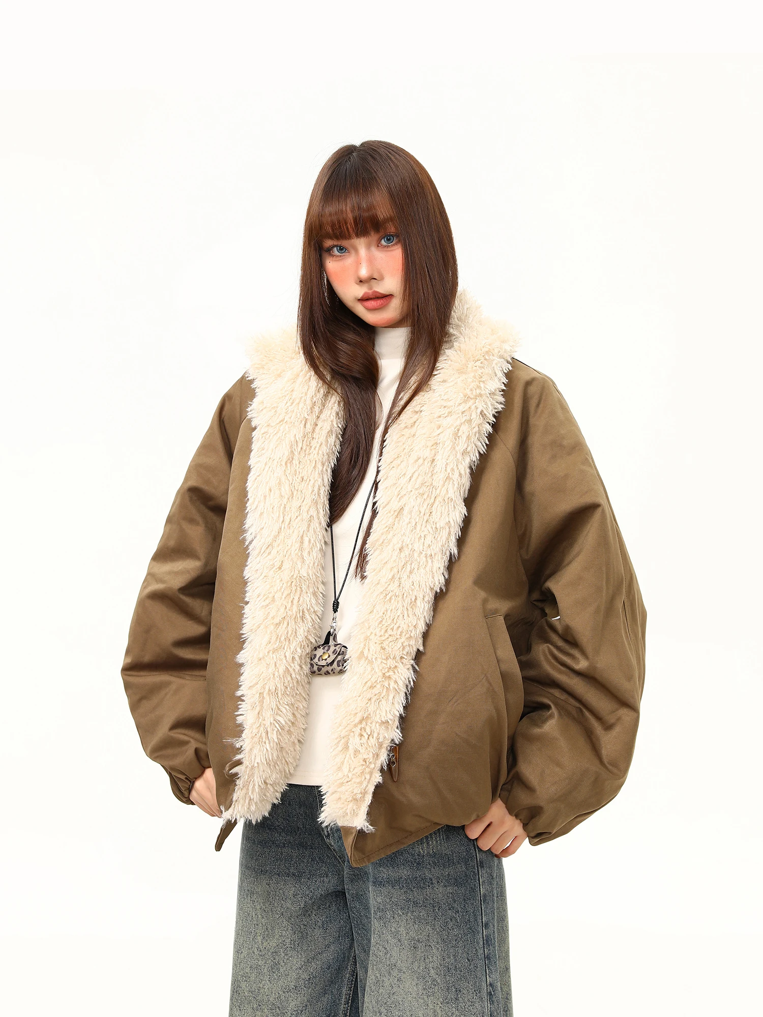 

Wild Aziz American Retro Women's Thiened Winter Coat with Horn Buttons Warm Cotton Jaet Street Sle Loose Fit Long Sve