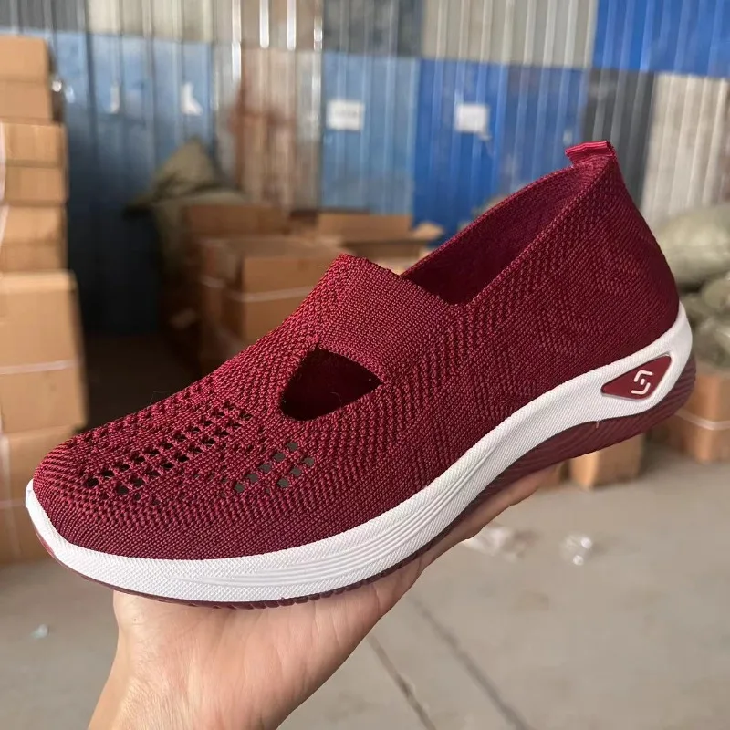 4 Colors Mesh Breathable Sneakers Casual Female Shoes Fashion Soft Comfortable Flat Shoes Ladies Anti-slip Walking Woven Shoes