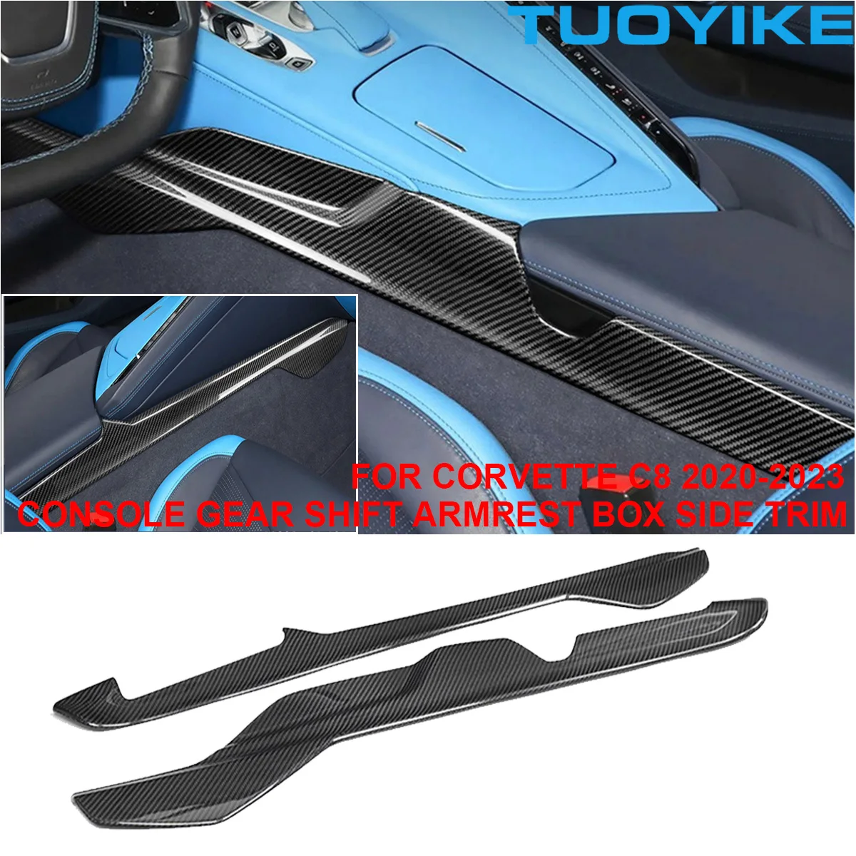 Car Real Dry Carbon Fiber Center Console Gear Shift Armrest Box Both Side Trim Cover Decoration For Chevrolet Corvette C8 2020+