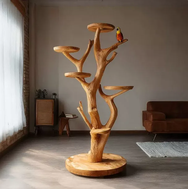 Premium Solid Wood Modern Large Cat Tree with Climbing Frame Tower Condo Multi-Level Shelves for Indoor Cats