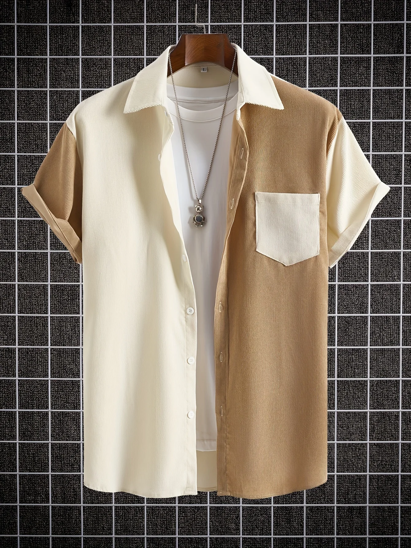 Men's Shirt Two Tone Color Block Patchwork Short Sleeve Lapel Button Shirts Summer Beach Vacation Casual Tops Men Clothing