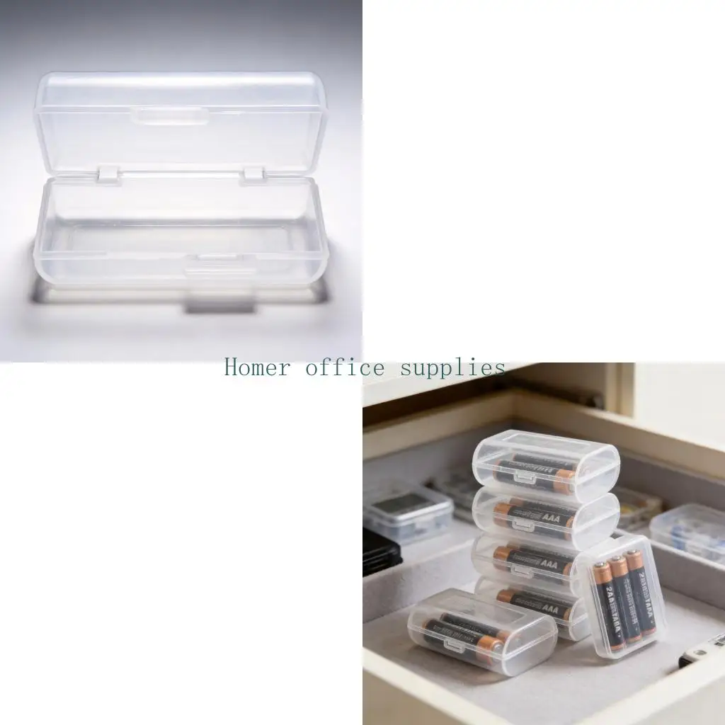 K43B 3A Battery Storage Box Set for Drawer Organization, 5 Reusable Clear Case with Rounded Edges and Latches, Sized for Two