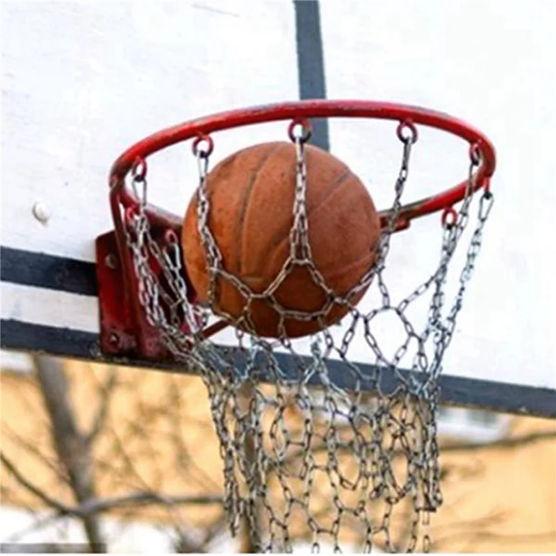 B93B-2X Sport ijzeren ketting basketbalnet buiten 12-lussen standaard heavy-duty basketbaldoel vervangingsnet, zilver