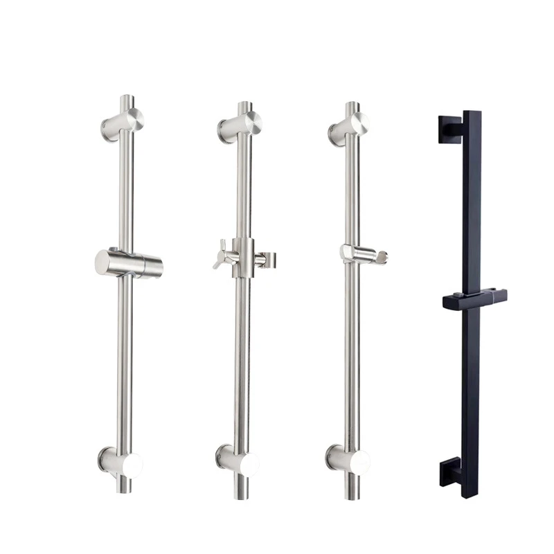 Wall Mounted Black Plating Round Square Shower Slide Bars,Adjustable Shower Rail Stainless Steel Shower Holder Shower Rod Set