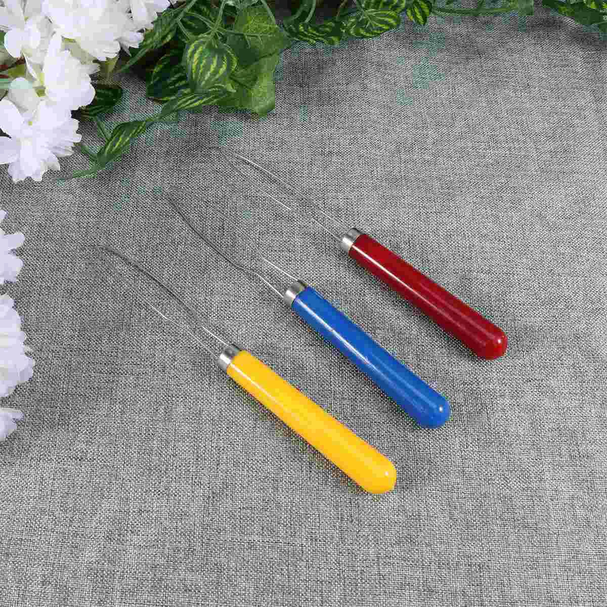 3Pcs Plastic Handle Stainless Steel Button Hook Helper Grip Button Hook Button Assist Device Red Pattern Yellow Pattern Blue Pat