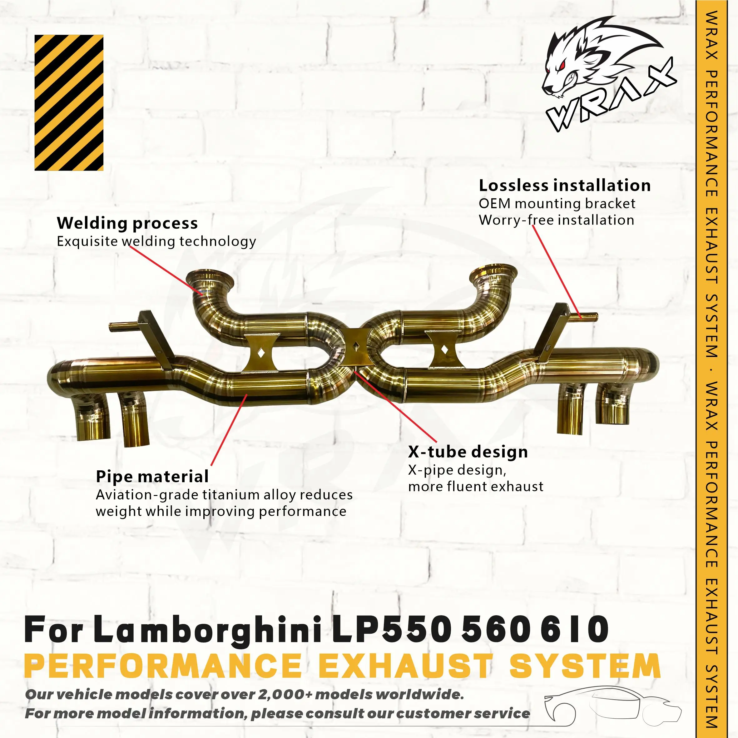 

WRAX High Flow Aggressive Sound Exhaust for Lamborghini LP550 560 610 Titanium Straight through Catback X-tube design