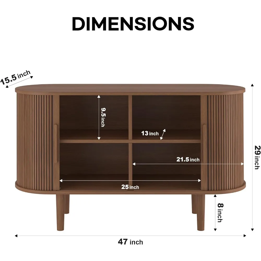 Sideboard Cabinet, Buffet Cabinet with Storage, Storage Cabinet with Tambour Sliding Doors and Handles, Wooden Buffet Cabinets