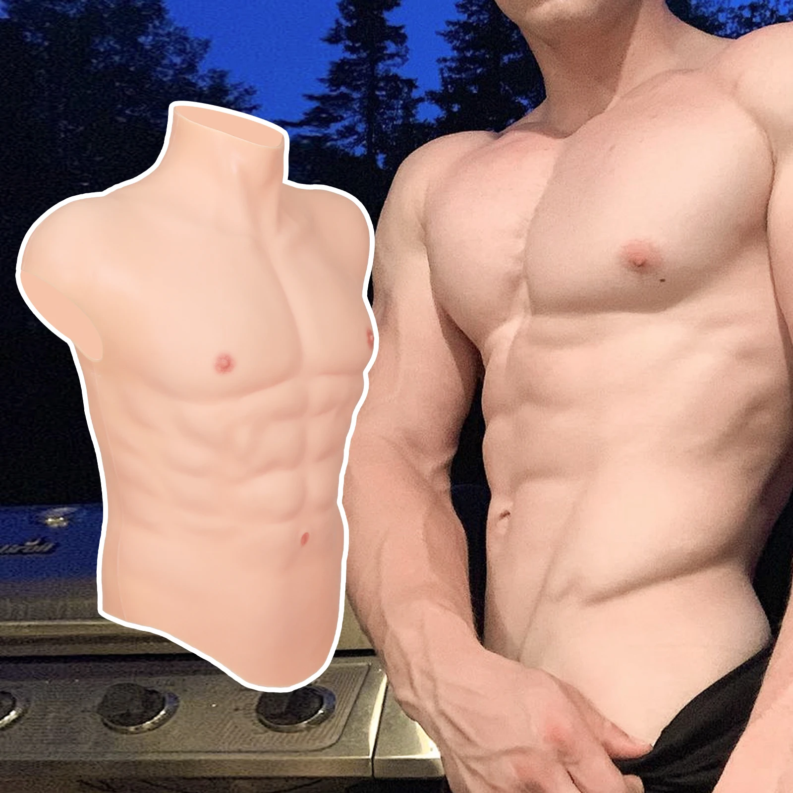 KUMIHO Silicone Muscle Belly Fake Chest Bodysuit Artificial Simulation Male Muscle Suit Strong Figure Crossdresser Macho Cosplay