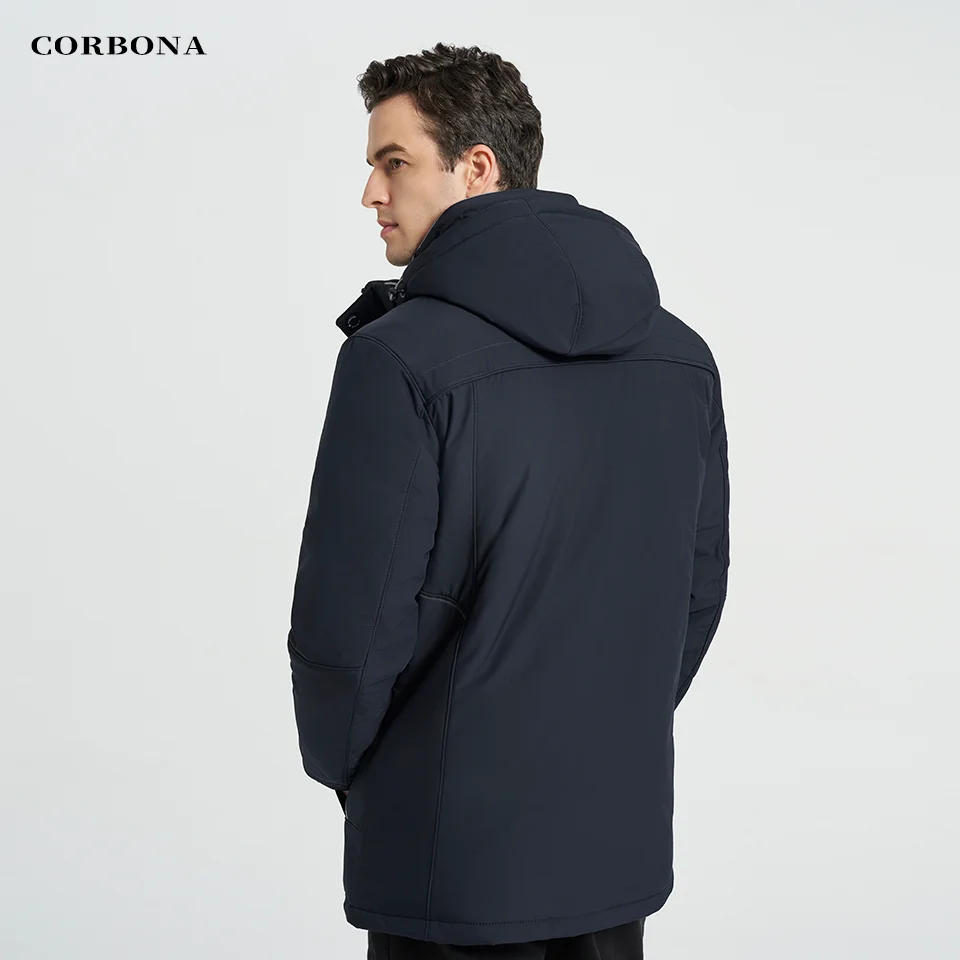 CORBONA New Arrival Mens Winter Jacket High Quality Cotton Long Coat Windproof Business Fashion Outdoor DetachableHat Warm Parka