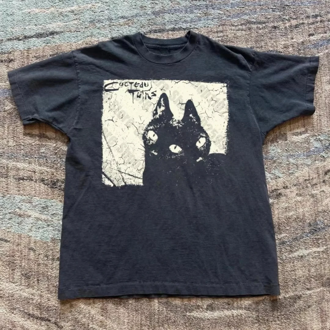 2000er Vintage Y2k Grunge Gothic Katzen-Grafik Bedrucktes T-Shirt für Männer und Frauen, Baumwolle, Locker Geschnittenes Casual T-Shirt, Herren-T-Shirts, Damenbekleidung – Detail 6