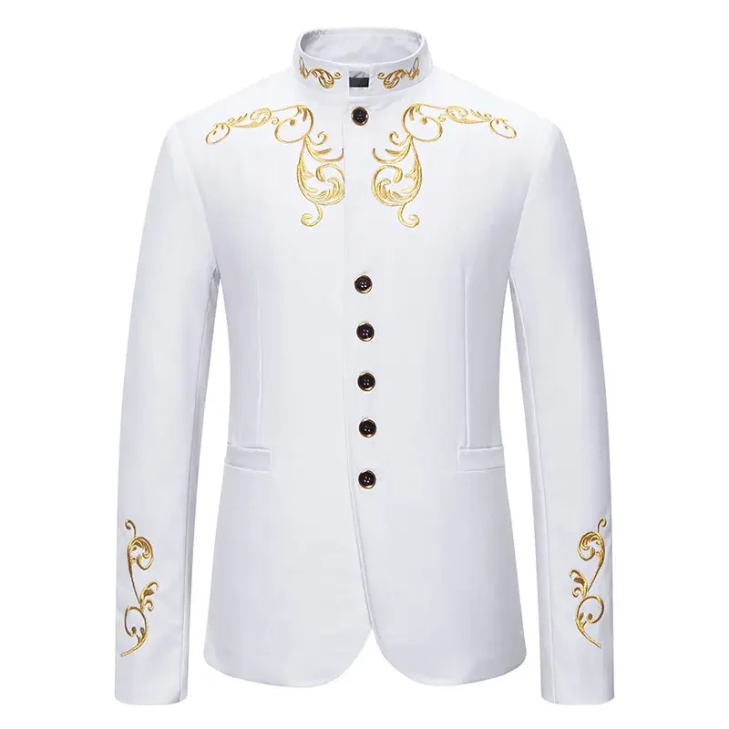Men\'s Fashion Wedding Embroidery Suit Loose Jacket Black/White influx of men\'s stage party light luxury lapel blazer Eur size M-