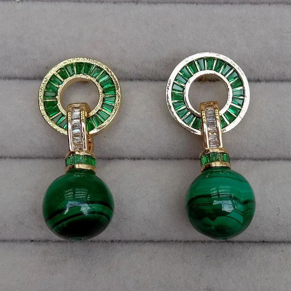 Orecchini a goccia con pietre preziose verdi naturali Y-YING Malachite Round Cz Pave Stud