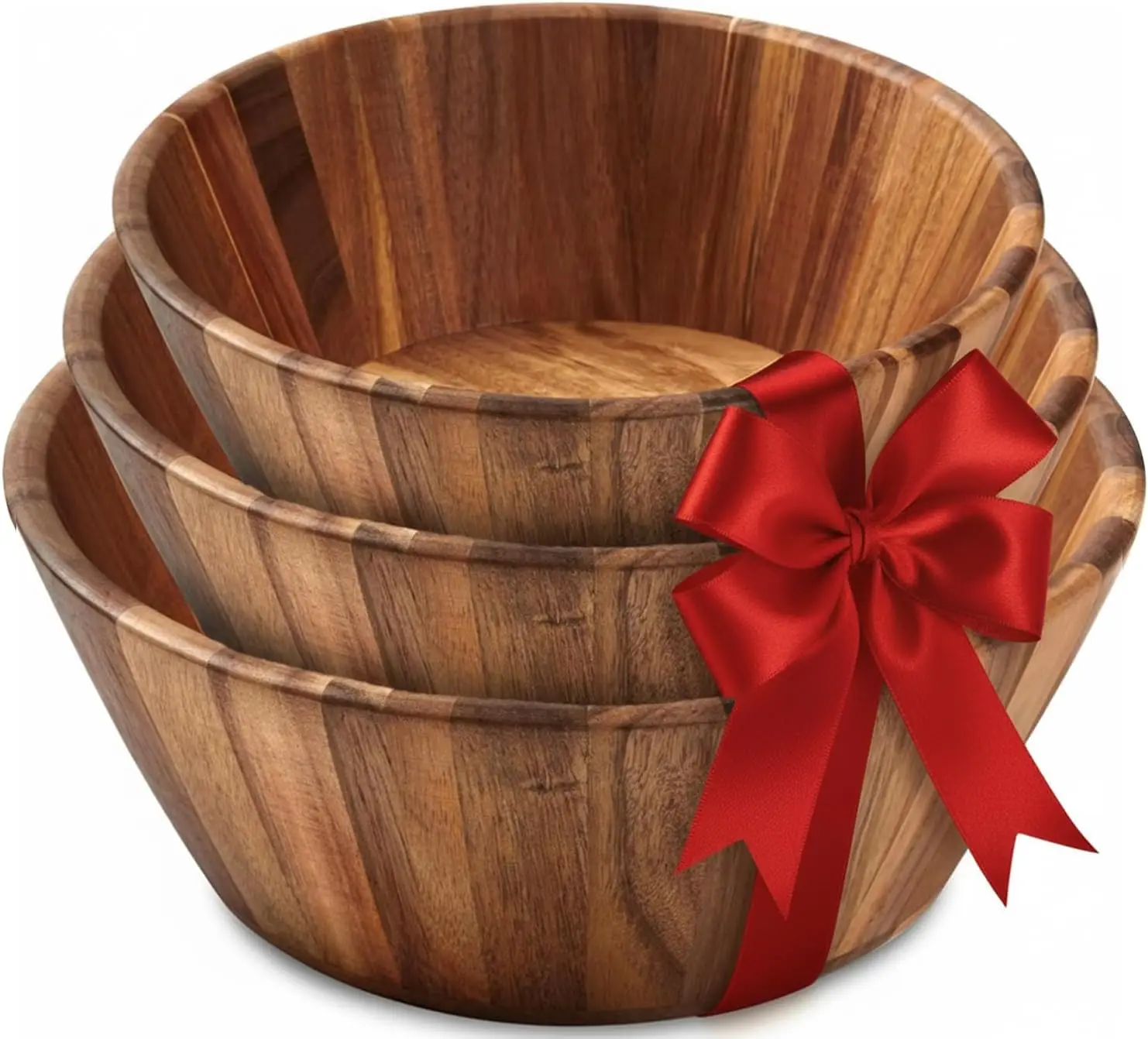 

Handmade Wooden Salad Bowl Set of 3 - Round Design, Durable Natural Wood Serving Bowls for Dining