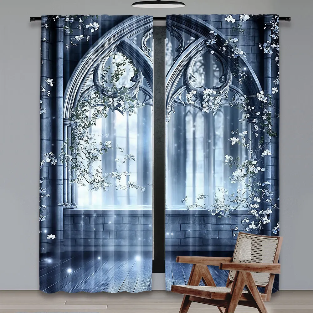 2Pcs Fantasy Nature Curtains Gothic Gate Fantasy Forest Magic Dreamland Fairy Landscape Suitable For Bedroom Bathroom Living