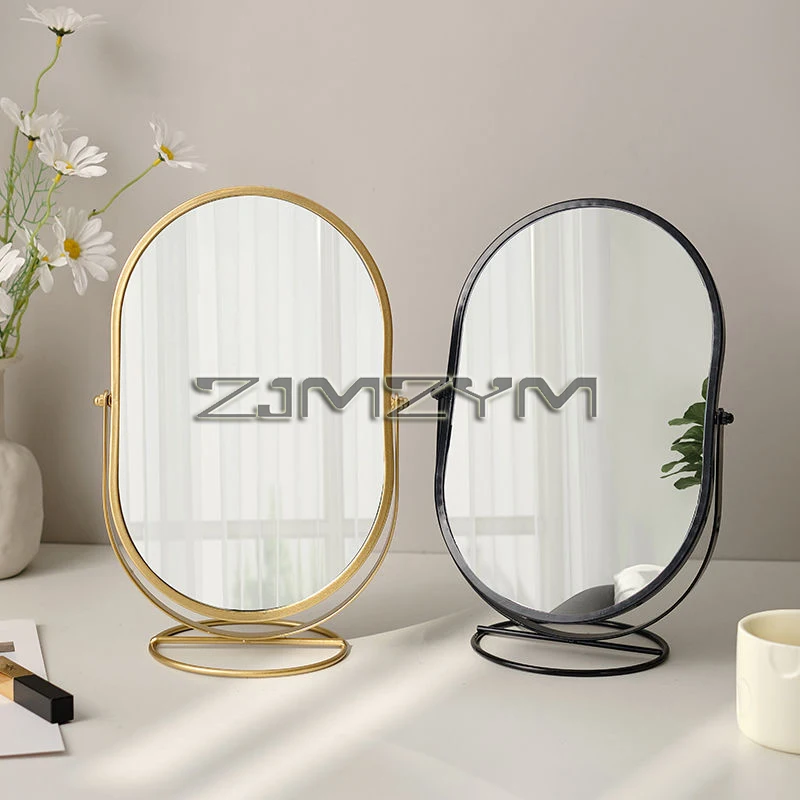 1Pc 360° Rotating Makeup Mirror Metal Standing Mirror  Desk Standing Hairdressing Mirror For Bedroom Bathroom Decor