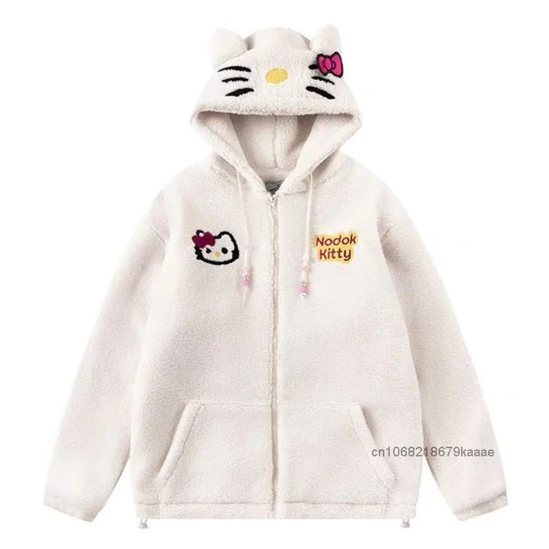 Sanrio Hello Kitty Cute Lamb Fleece Clothes Women Autumn Winter Loose Lazy Style Cotton Coat Korean Version Fashion Warm Topcoat