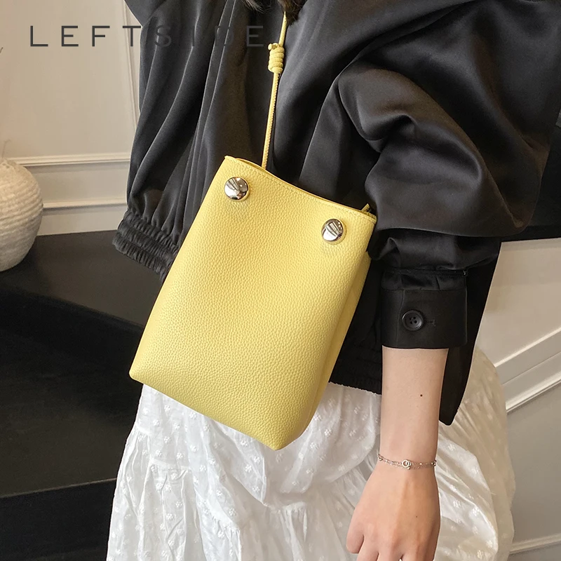 

LEFTSIDE Women Candy Color PU Leather Bucket Shoulder Bag 2025 Fashion Crossbody Bag Female Solid Color Handbags and Purses