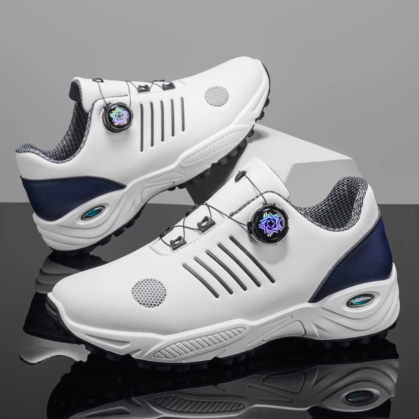 Men Rotary Knob Casual Sneakers, Air Cushion Non Slip Breathable Outdoor Sports Walking Shoes for Daily Wear
