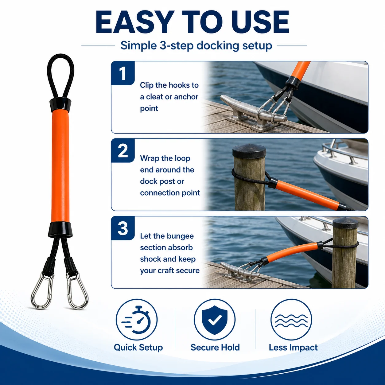 Dock Rope Adjustable Docking Pole with Stainless Steel Clips Anti Collision Tip for Small Boats Kayak Yacht Marine Accessories