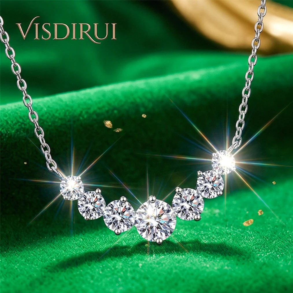 

VISDIRUI Cluster Moissanite Pendant Necklace S925 Silver D Color VVS1 1.7ct 2.8ct 5ct Link Chain Fine Jewelry Party Gift Women