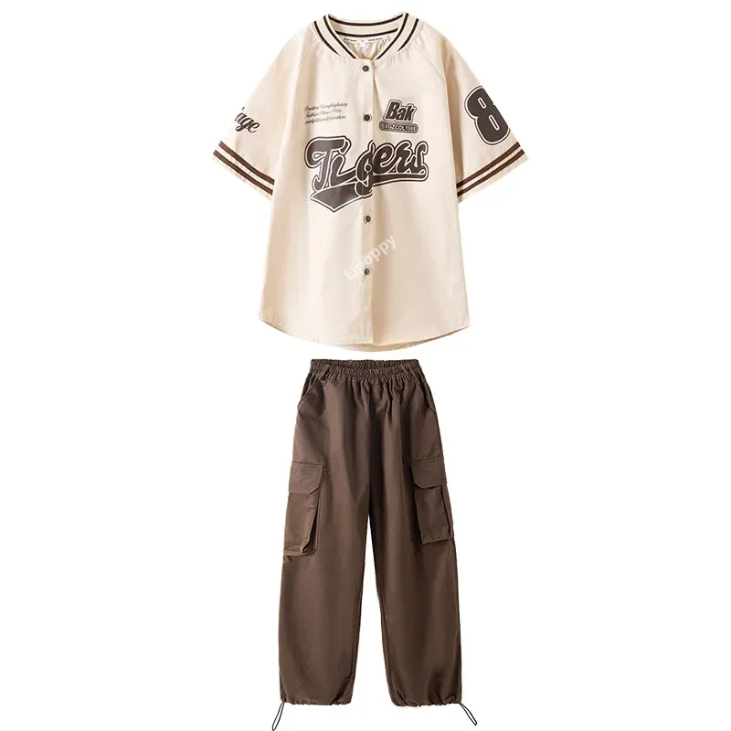 Mädchen Hip Hop cooles Hemd Kostüme Jungen Street Dance Cargo hose Kind Baseball jacke Streetwear Kinder Jazz Jogger Kleidung Sets