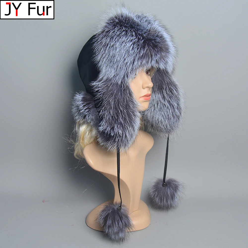 

New Arrival Fur Hat for Women Natural Raccoon Fox Fur Russian Ushanka Hat Winter Thick Warm Ears Fashion Real Fox Fur Bomber Cap