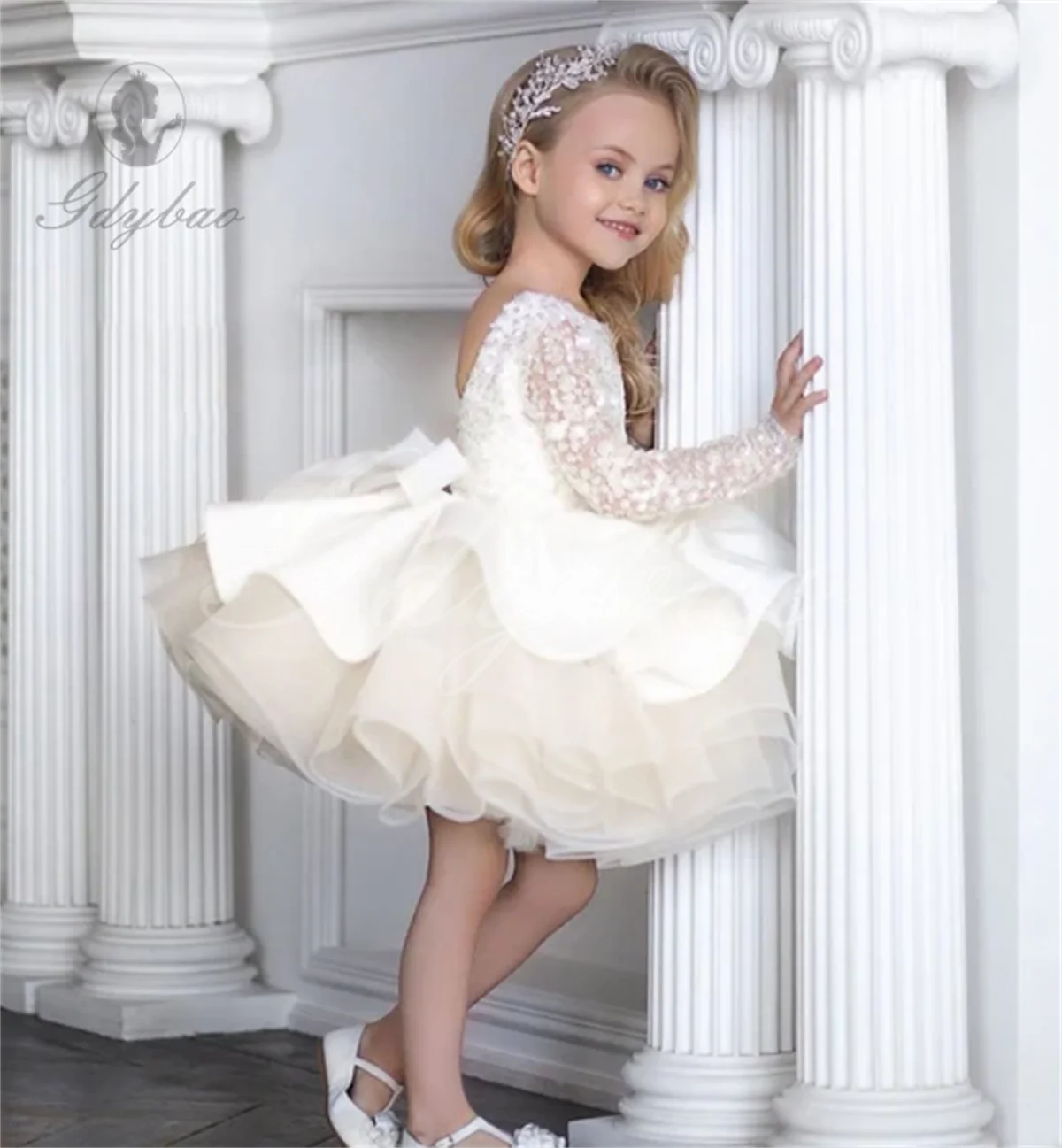 Baby Girl Birthday Fluffy Dress Infant Sequin Baptism Gown Flower Wedding Costume Kids Long Sleeved Vestidos Girl Wedding Dress