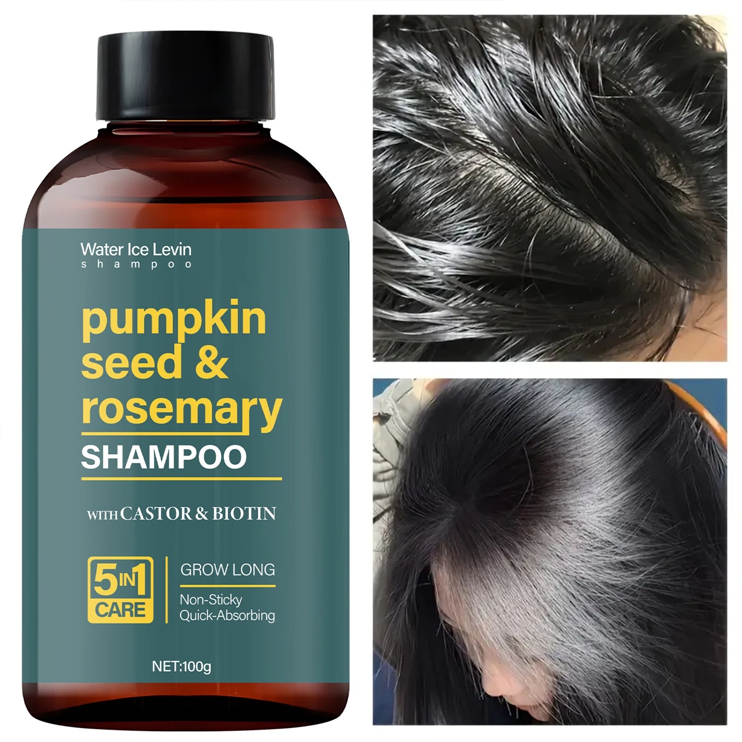 

Pumpkin Seed & Rosemary Shampoo 100g, with Castor Oil & Biotin, 5-in-1 Nourishing Hair Care, Non-Sticky Formula, Fast Shipping