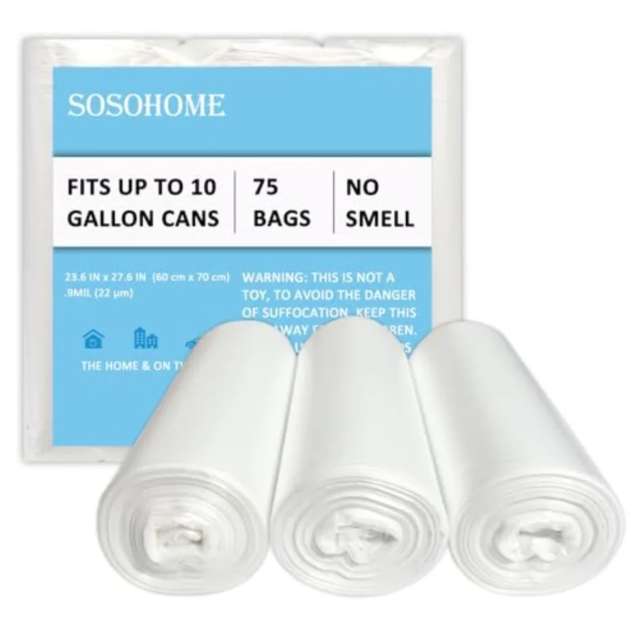 

10 Gallon Trash Bags - 22 Micron Ultra Strong Clear Garbage Bags Trash Can Liners for Office Kitchen, 75 Count