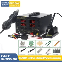 GORDAK 909D Soldering Station 2A USB SMD Rework Soldering Iron Station DC Power Supply 0-15V 0-2A 5V USB Charging Port