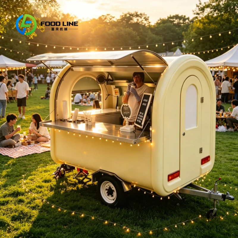 Customized Mobile Round Fast Food Concession Trailer Stainless Steel Food Cart with Window for Outdoor Street Vending Business