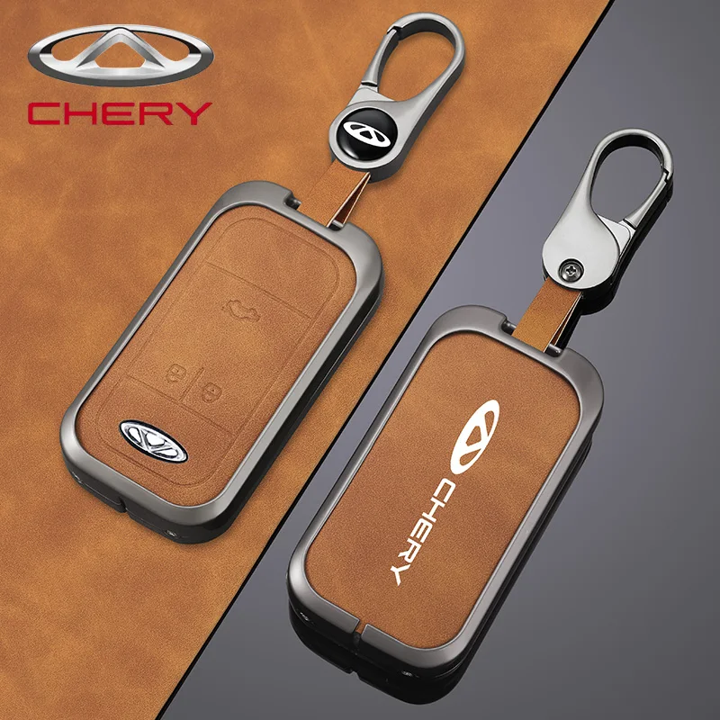 Zinc Alloy Leather Car Remote Key Cover Case Holder Shell For Chery Tiggo 4 7 Arrizo 5 3 Tiggo 8 Protector Keychain Accessories