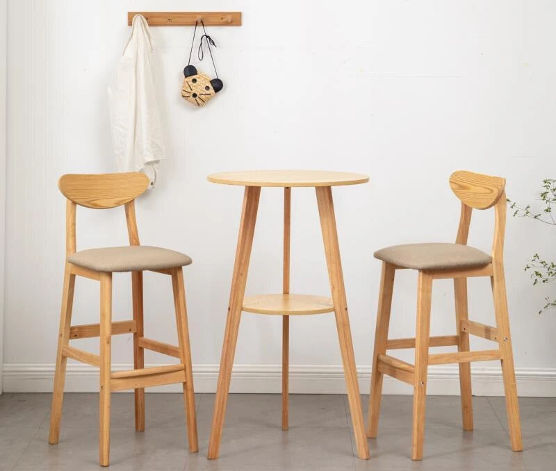 

Solid wood wine bar table small round table household leisure simple small bar table and chair combination Nordic high stool