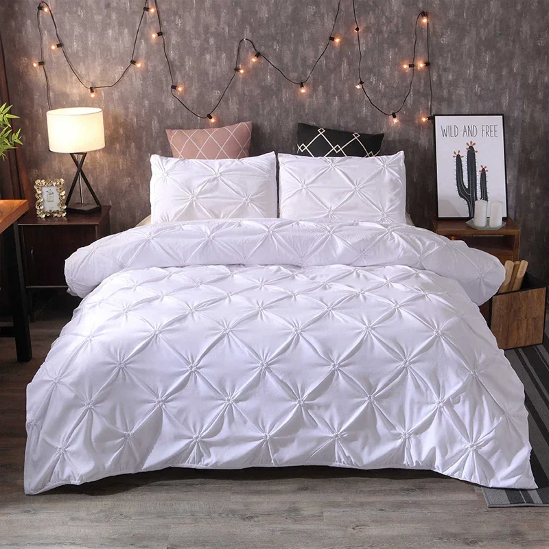 Hot Pleated Duvet Cover Set Bedding Set 3/2 Piece Pillow Cover Quilt Cover Sheet Home Dormitory Single Double Soft Bedding Cover