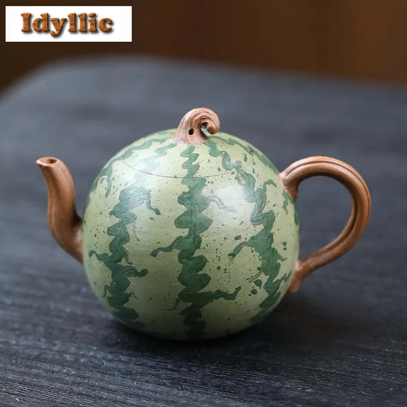 Elegant Yixing Purple Clay Teapots Handmade Watermelon Pot Raw Ore Downhill Mud Kettle Chinese Zisha Tea Set Tea Services Craft