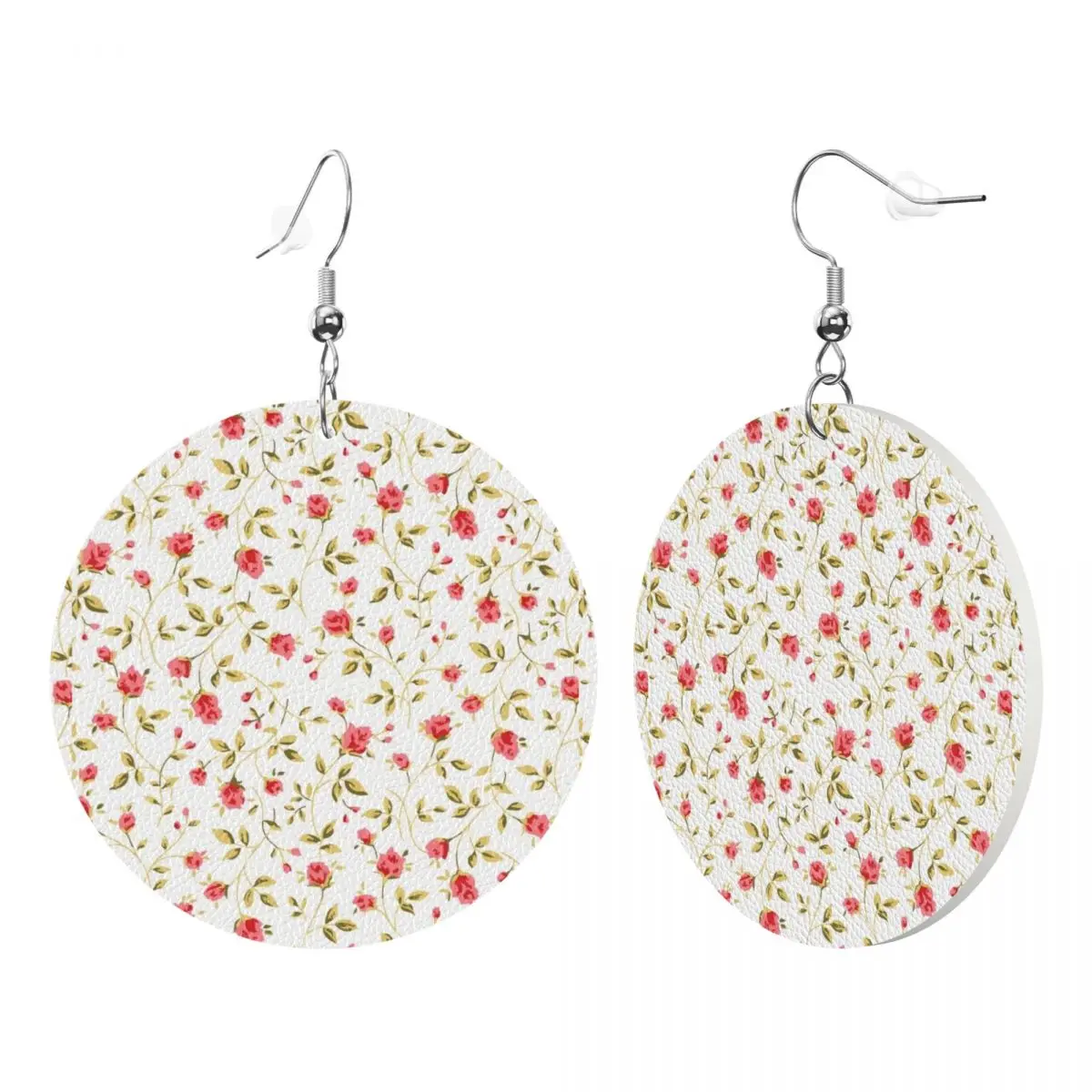 Custom Drop Dangle Earrings Batik Flower Leather Teardrop Earrings PVC Leather for Gifts Dainty Jewelry